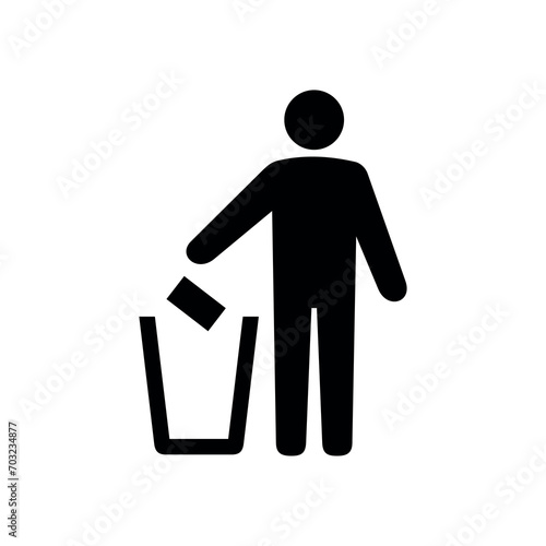 Icon of a man with a trash can (Tidyman), packaging recycling sign. Marking, sing on the packaging, person throws out garbage.