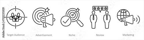 A set of 5 Influencer icons as target audience, advertisement, niche