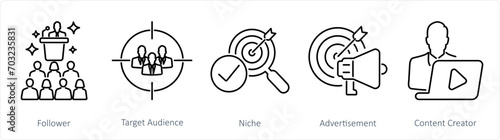 A set of 5 Influencer icons as follower, target audience