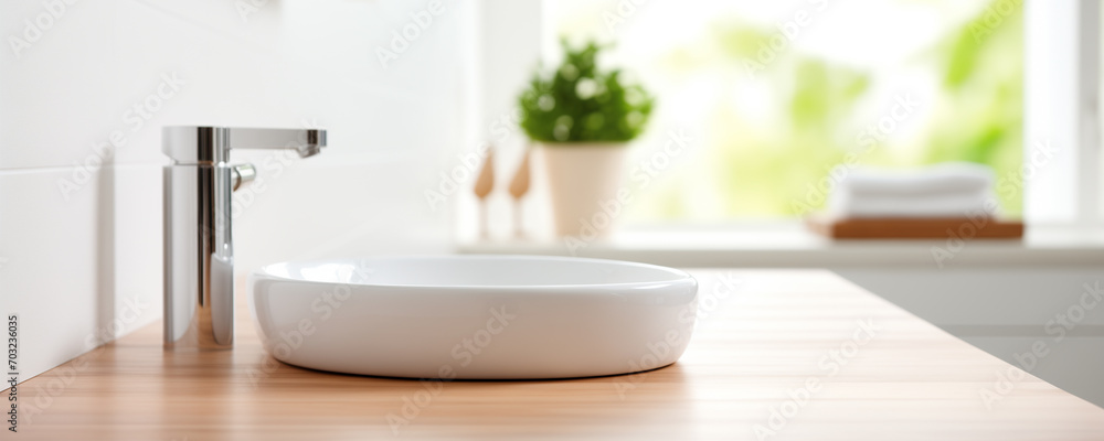 Fototapeta premium Advertising blurred bathroom background