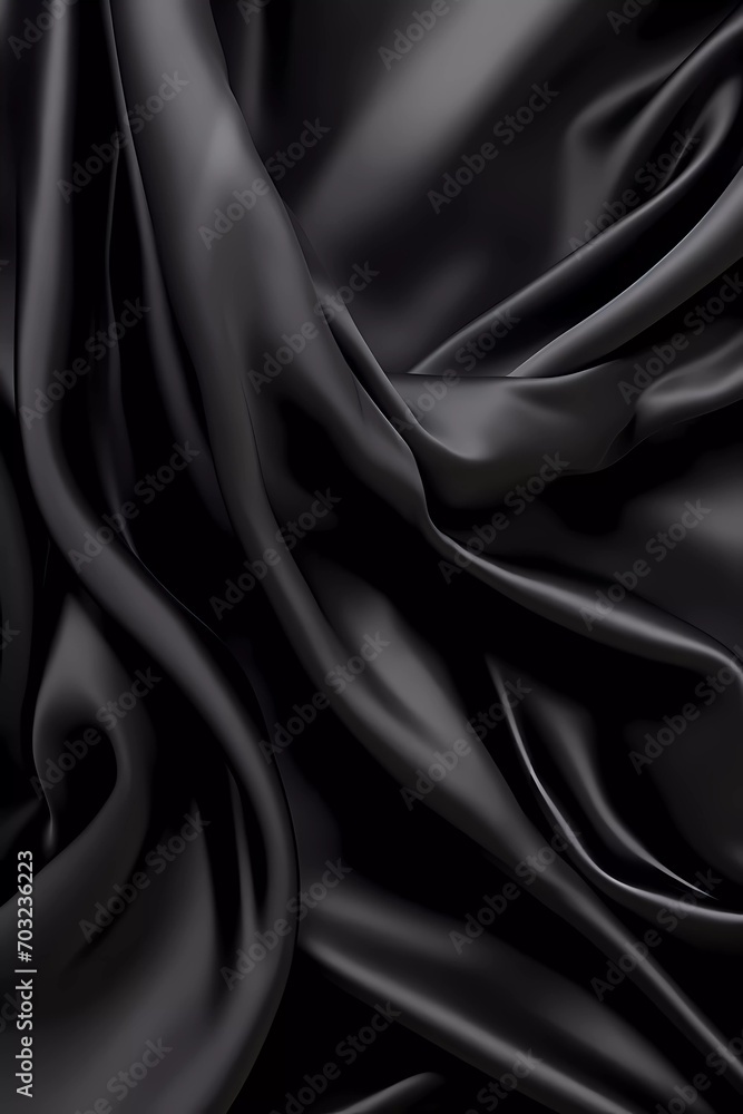 Obraz premium Beautiful smooth elegant wavy black satin silk luxury cloth fabric texture, abstract background design. Copy space. Card or banner