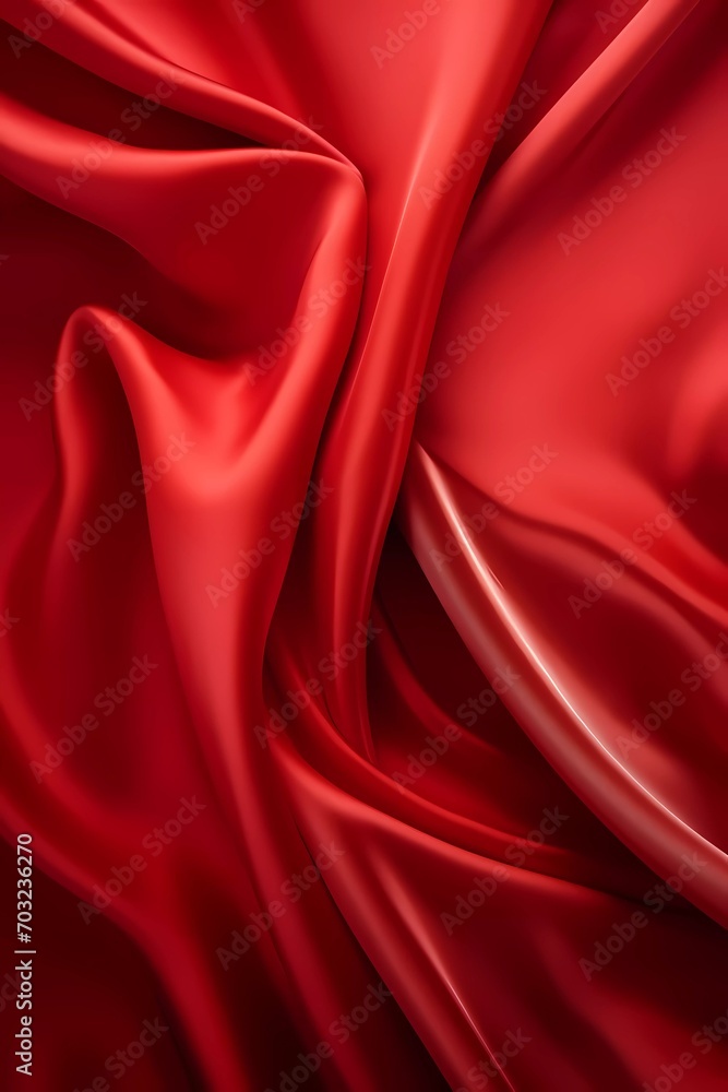 Fototapeta premium Beautiful smooth elegant wavy red satin silk luxury cloth fabric texture, abstract background design. Copy space. Card or banner