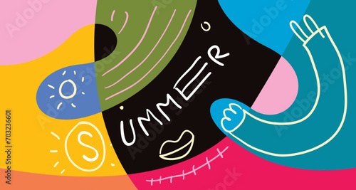 Colorful Doodle Vector Illustration Background for Summer Holiday 2024 banner