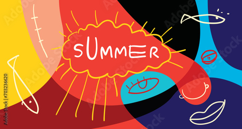 Colorful Doodle Vector Illustration Background for Summer Holiday 2024 banner