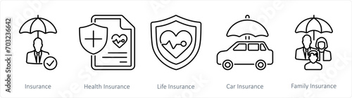 A set of 5 Insurance icons as insurance, health insurance, life insurance photo