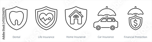 A set of 5 Insurance icons as dental, life insurance, home insurance