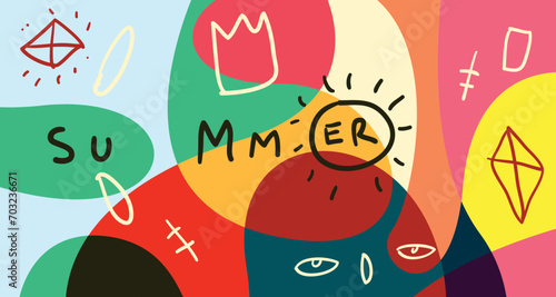 Colorful Doodle Vector Illustration Background for Summer Holiday 2024 banner