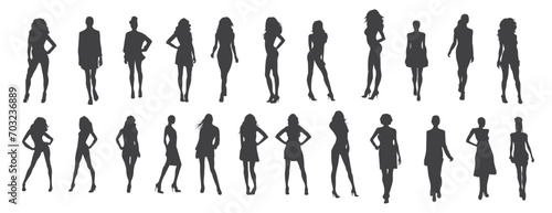 Model silhouette collection. Set of woman silhouettes. Collection of fashion woman model silhouette. Girls woman sexy posing set vector silhouette. Vector illustration.