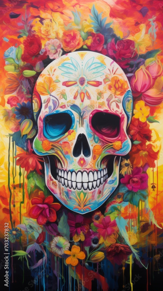 A Floral Skull Painting