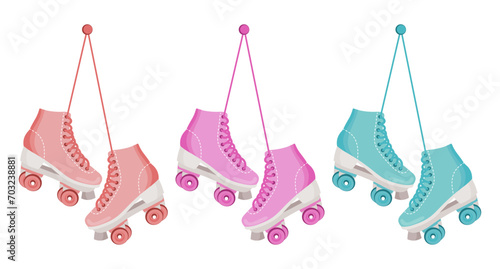 Set of roller skates. Retro icons, illustration in cartoon style, vector photo