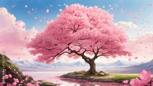 "Blush of Blossoms: Pink Petals and Sakura Serenity" © Famahobi