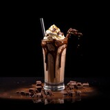 Delicious creamy chocolate cocktail in a glass on the table, soft ice cream, dairy product.