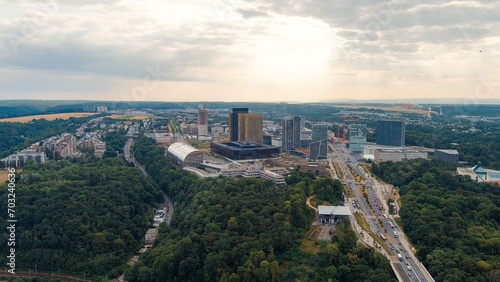 Luxembourg City, Luxembourg. View of the Kirchberg area with modern houses, Aerial View