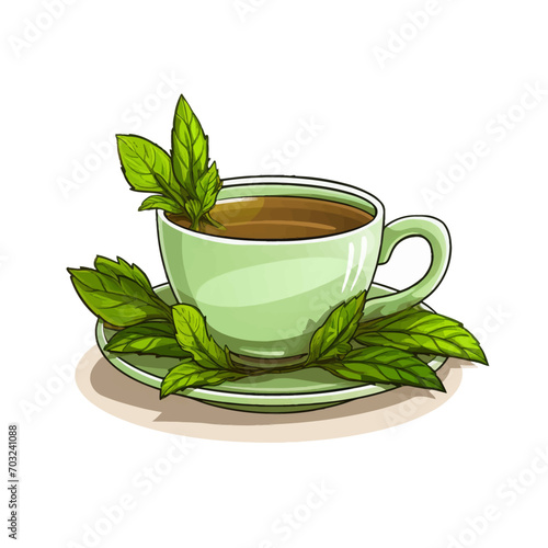 cup, tea, drink, coffee, white, beverage, isolated, hot, breakfast, green, saucer, teacup, espresso, food, mug, cafe, mint, object, plate, brown, morning, caffeine, flower, aroma, healthy