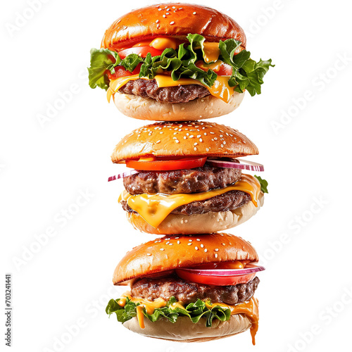Food photo of tasty Grilled Burgers isolated on white transparent background, burger composition, grilled meat collection, side view,  ultra realistic, PNG