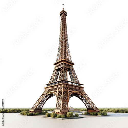 Eiffel tower famous monument of paris france in golden bronze color isolated white background
