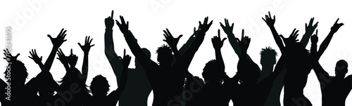 Cheering crowd silhouette excited young people with hands up happy friends group nightclub discotheque cheerful visitors