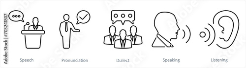 A set of 5 Language icons as speech, pronounciation, dialect photo