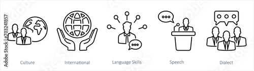 A set of 5 Language icons as cuture, international, language skills