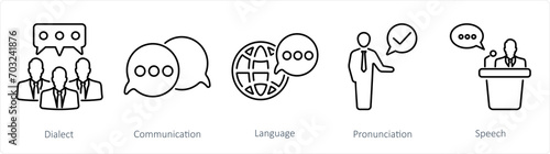 A set of 5 Language icons as dialect, communication, language