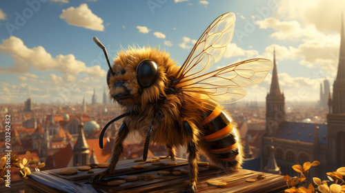 Buzzing Beauty: Exploring the Intricate World of Bees in Nature's Garde, generative AI photo