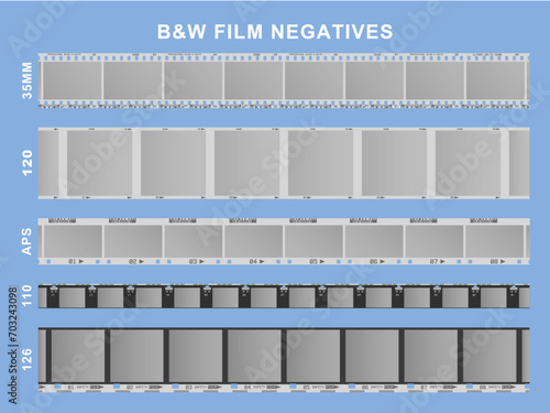 Detailed Black and White Film Strips Negatives 35mm 120 110 126 APS Films 