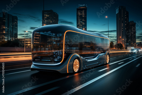 Autonomous self driving bus shuttle on a city street © scharfsinn86