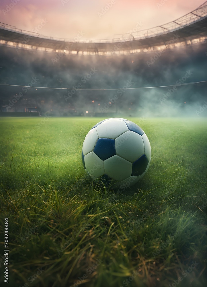 サッカー競技場、サッカーボール、背景｜Soccer field, soccer ball, background. Generative AI