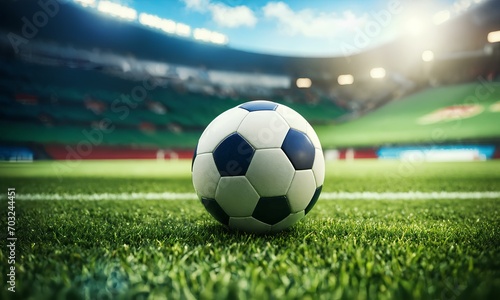                                                          Soccer field  soccer ball  background. Generative AI
