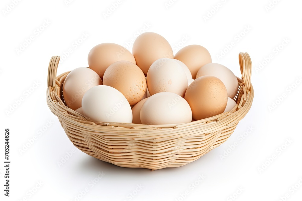 Big wooden basket with eggs