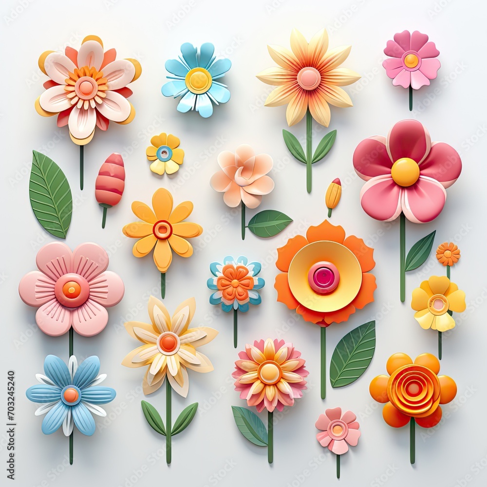 Set of bright cartoon flowers icons isolated on a white background. Flowers stickers and icons design. Set of cute stylized flowers. Children's flowers art concept. Collection of stickers and icons. Set of bright cartoon flowers icons isolated on a white background. Flowers stickers and icons design. Set of cute stylized flowers. Children's flowers art concept. Collection of stickers and icons.