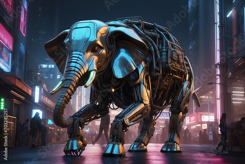 elephant robot with futuristic background