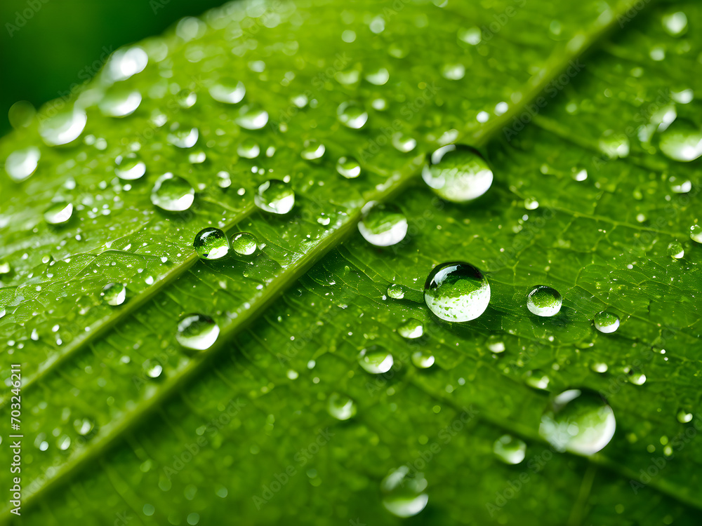 Water drops on green leaf macro close up. Natural background with copy space. Water drops on green leaf macro close up. Natural background with copy space.