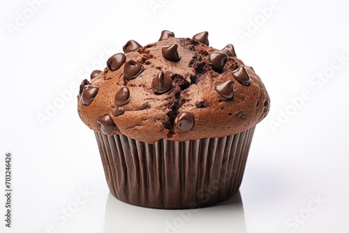 Delicious cupcake with choco chips isolated on white background