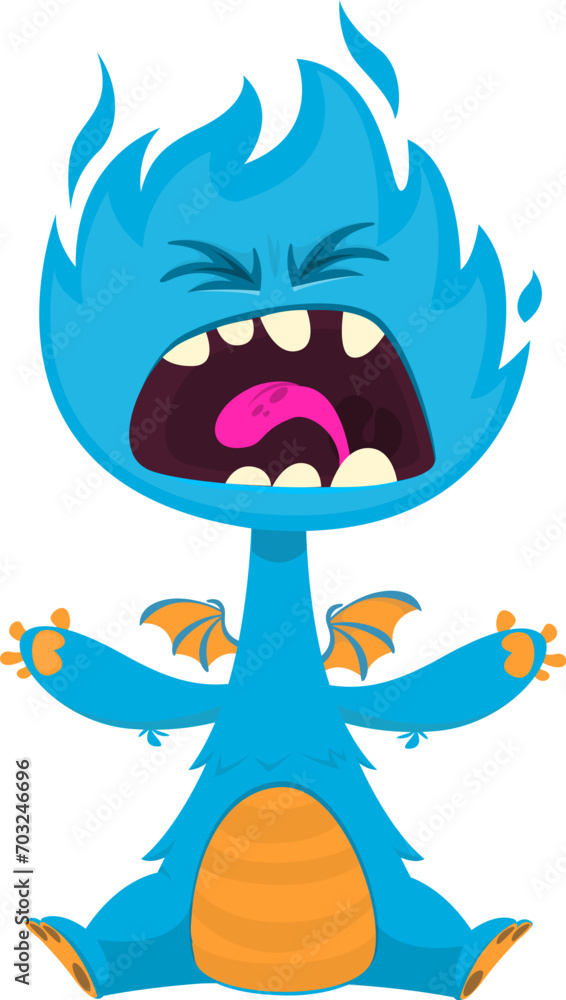 Obraz premium Cartoon angry monster with scary face expression screaming. Vector illustration isolated on white. Great for Halloween party or package design