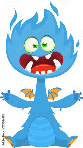 Cartoon angry monster with scary face expression screaming.  Vector illustration isolated on white. Great for Halloween party or package design