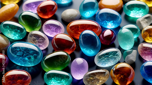 multicolored stones on a dark background close-up macro photography