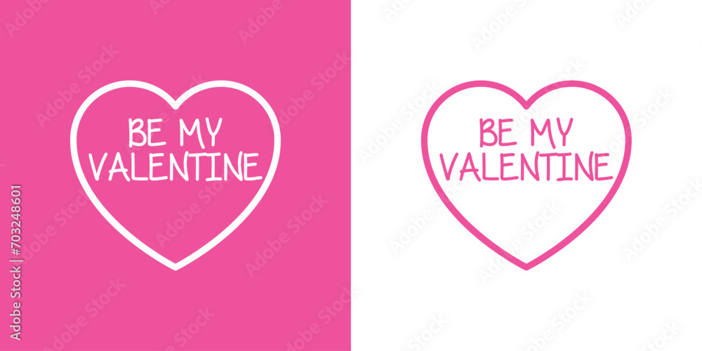 Logo del día de San Valentín. Texto manuscrito Be my Valentine en silueta de corazón con líneas para su uso en felicitaciones y tarjetas Logo del día de San Valentín. Texto manuscrito Be my Valentine en silueta de corazón con líneas para su uso en felicitaciones y tarjetas