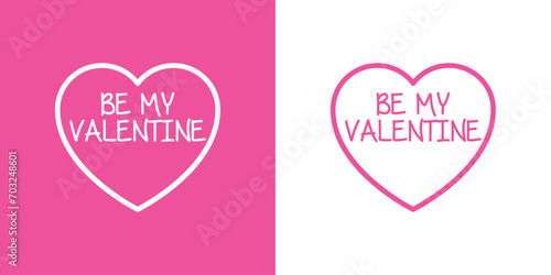 Logo del día de San Valentín. Texto manuscrito Be my Valentine en silueta de corazón con líneas para su uso en felicitaciones y tarjetas