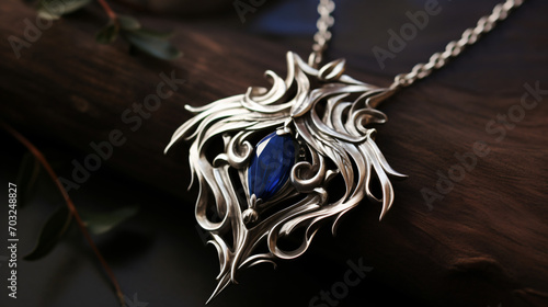 Fantasy even silver necklace pendant with dark