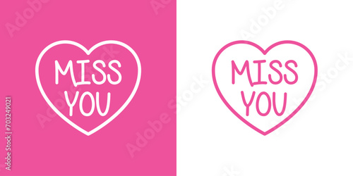 Logo del día de San Valentín. Texto manuscrito miss you en silueta de corazón con líneas para su uso en felicitaciones y tarjetas