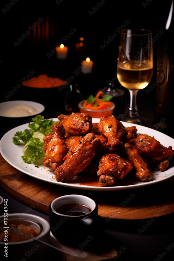 Fried wings on a plate. Selective focus. Fried wings on a plate. Selective focus.