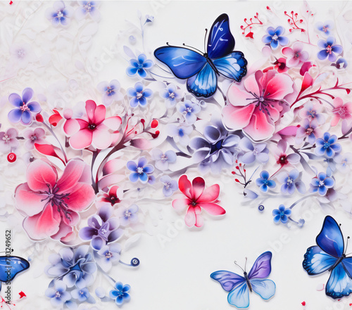 3D floral arrangement with golden accents and intricate alcohol ink butterflies boasting inked wings, Celestial Blossoms, and Galactic Butterflies, Created using generative AI