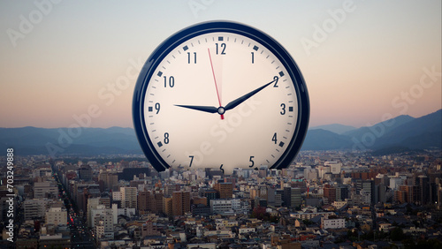 Time lape large clock Standing tall on a large city along