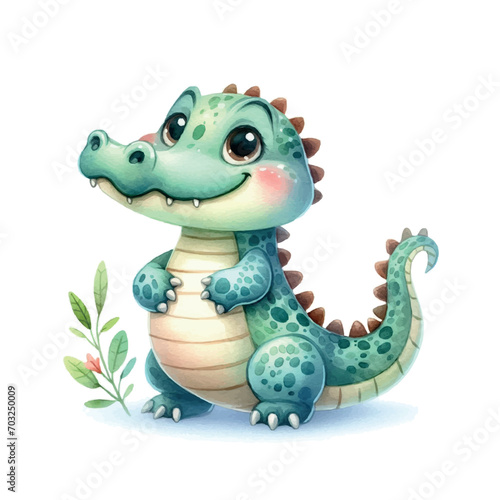 cute crocodile. watercolor illustration of a crocodile. animals.crocodile