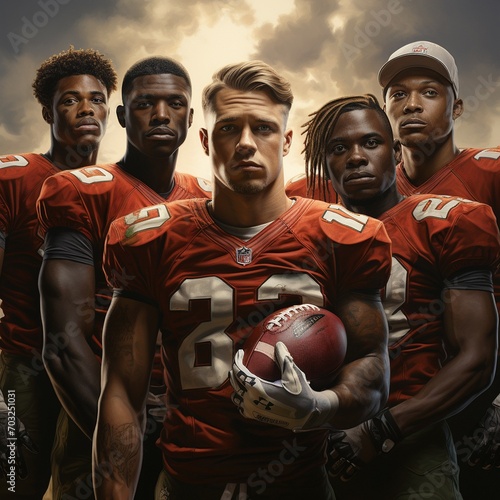 Team of male professional American football players. AI Generated. photo