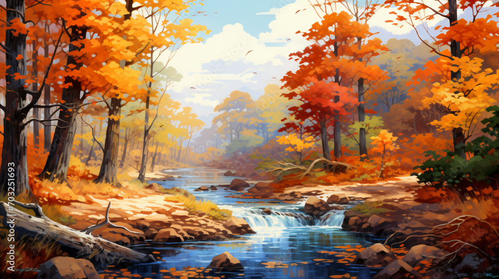 Creek in autumn forest