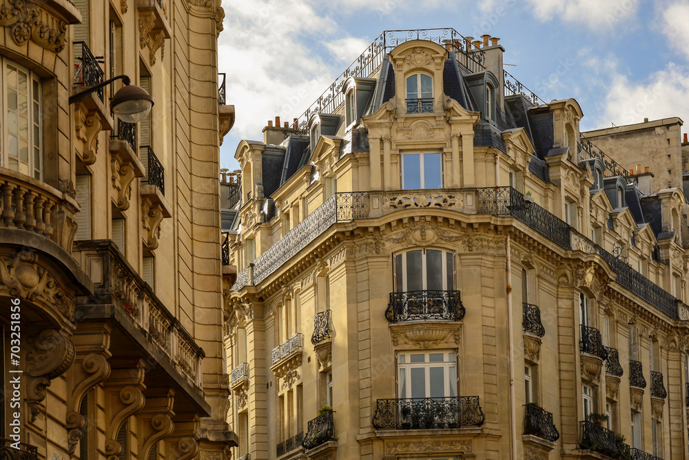 Fototapeta premium typical parisians building facade , haussmannian style ,5th arrondissement