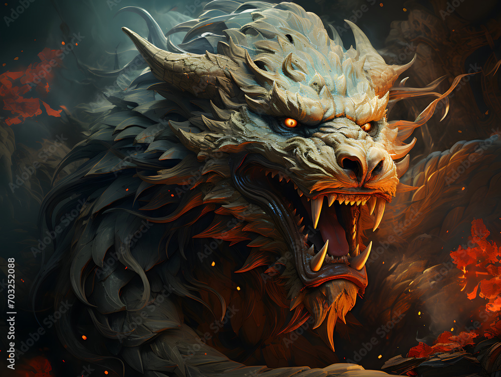 Chinese Mythology Dragon Art Illustration with Fantasy Style. Chinese New Year Background Chinese Mythology Dragon Art Illustration with Fantasy Style. Chinese New Year Background