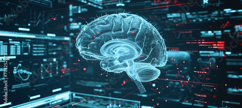 Concept of neural science, brain computer AI interface, scan, brain neurology and neural network